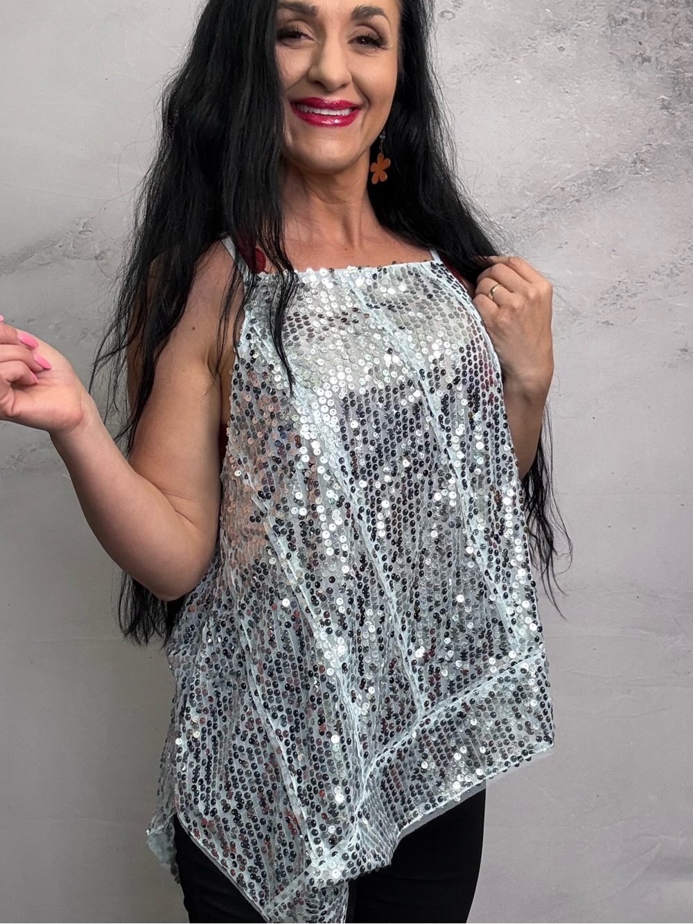 Anthropologie Silver Sequin Draped Camisole
